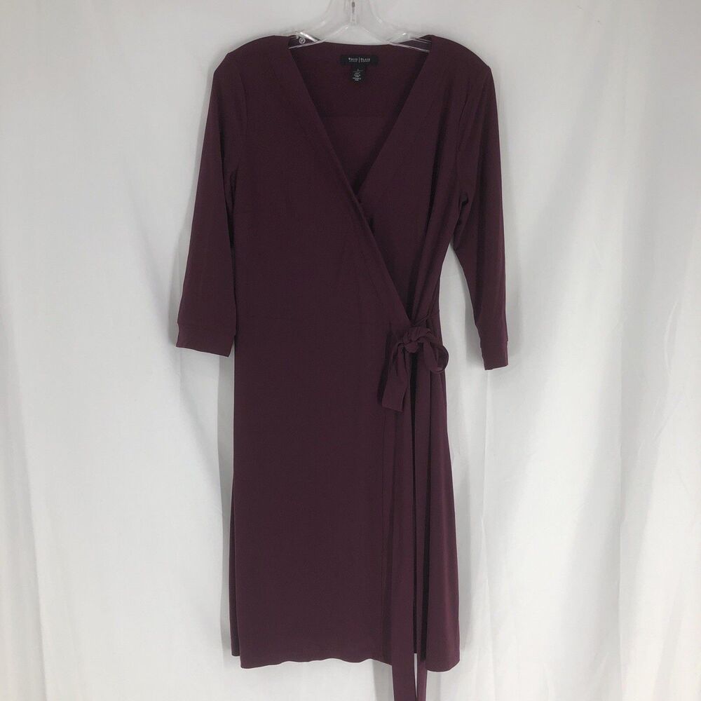 White House Black Market 3/4 Sleeve Wrap Dress Purple Size 8